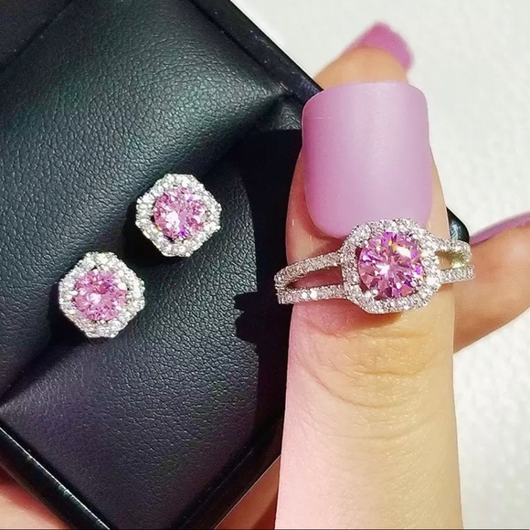 Jewelry - 💍 Pink Gemstone Sterling Silver S925 Jewelry Set